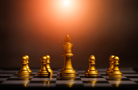 Golden chess to use your opponent's business strategy for future victories. play plan Think for a solution. Work as a team. Chess concept represents success and team work.の写真素材