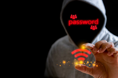 Find personal information, finances, banks, passwords of people via Wi-Fi through the online world and mobile phones in the future.の写真素材