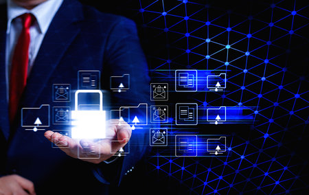 cybersecurity concept and data protection internet technology information privacy Businessman...