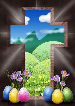 Dark cross open as a gate to heaven