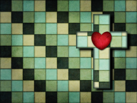 Cross and heart hidden in a Checkerboard pattern with vintage colorの写真素材