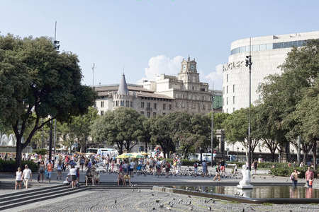 BARCELONA, SPAIN - JULY 13, 2013: Placa Catalunya - one of the main squares of Barcelona