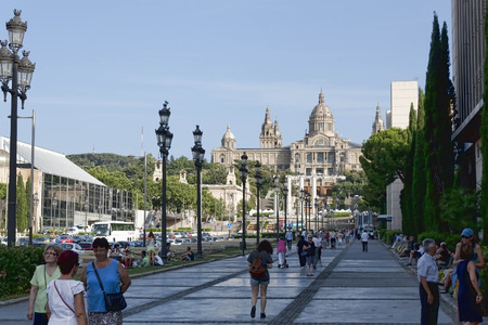 BARCELONA, SPAIN - JULY 13, 2013: On the avenue leading to the National Museum of Art of Catalonia in Barcelonaのeditorial素材