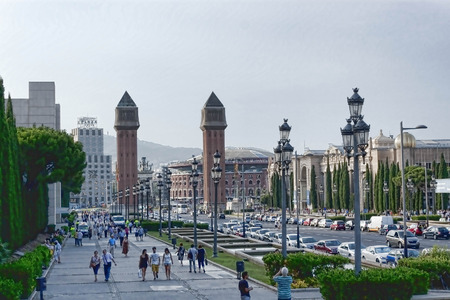 BARCELONA, SPAIN - JULY 13, 2013: On the avenue leading to the National Museum of Art of Catalonia in Barcelonaのeditorial素材