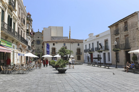 CALELLA, SPAIN - JULY 11, 2013: Central square of Calella on July 11, 2013. City on the Costa Brava - a popular holiday destination of tourists from all European countriesのeditorial素材