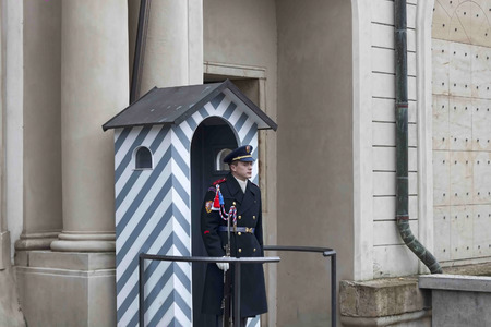 PRAGUE, CZECH REPUBLIC - NOVEMBER 3, 2012:  Czech guard at the entrance to Prague Castleのeditorial素材