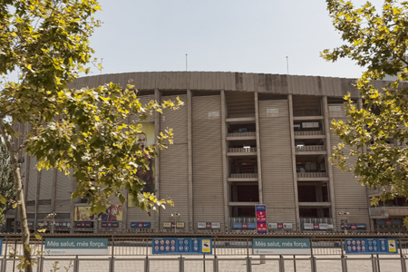 BARCELONA, SPAIN - JULY 12, 2013: The stadium Camp Nou in Barcelona. At this stadium played by world-famous club "Barcelona"のeditorial素材