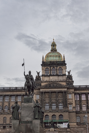 PRAGUE, CZECH REPUBLIC - NOVEMBER 4, 2012: Monument to St. Wenceslas and the building of the National Museum on Wenceslas Square in Pragueのeditorial素材