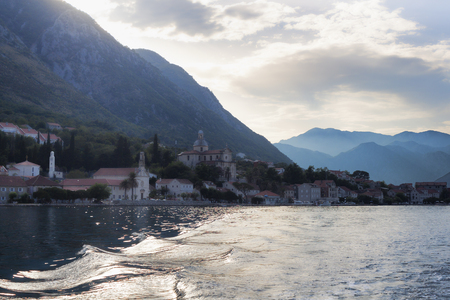 KOTOR BAY, PRCAN, MONTENEGRO - JUNE 27, 2017: Small town Prcan  on the shore of the Kotor Bayのeditorial素材