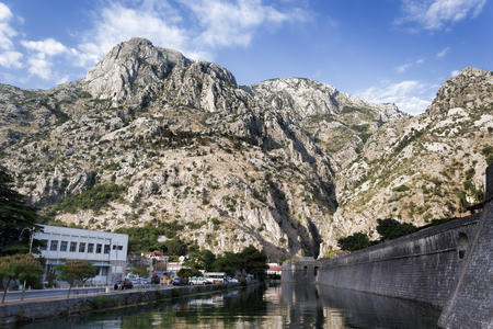 KOTOR. MONTENEGRO - JUNE 27, 2017: The river Shkurda is a river running along the fortress wall of Kotor's Old Town.のeditorial素材