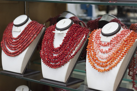 SHARM EL SHEIKH, EGYPT - JANUARY 29, 2018: Coral beads are offered as souvenirs in Sharm El Sheikhのeditorial素材