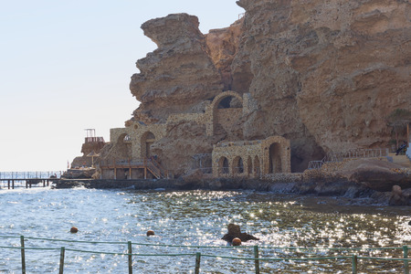 SHARM EL SHEIKH, EGYPT - JANUARY 1, 2018: Beach of the Dreams Beach Hotel in Sharm El Sheikh. View from the coastのeditorial素材