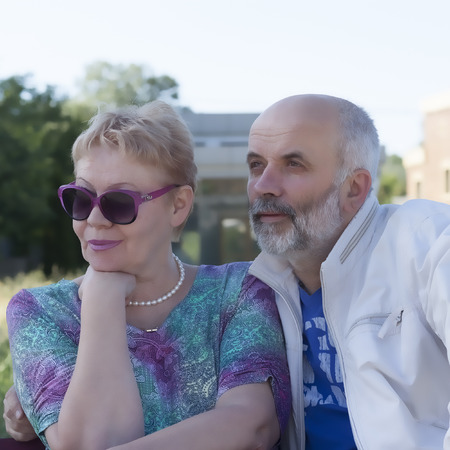 A married couple is of mature age. They look in one directionの写真素材