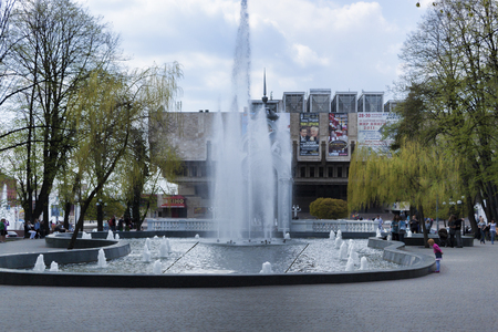 KHARKIV, UKRAINE - MAY 1, 2011: Fountain opposite the opera house in Kharkivのeditorial素材