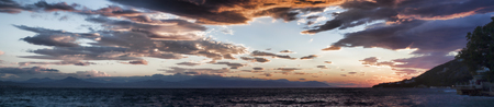 Dramatic sky over the sea in Loutraki. Panoramic view