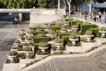 BARCELONA, SPAIN - JULY 13, 2013: On the street of Queen Maria Cristina in Barcelonaのeditorial素材