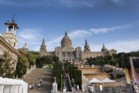 BARCELONA, SPAIN - JULY 13, 2013: On the street of Queen Maria Cristina in BarcelonaÐ± above the National Museum of Artのeditorial素材