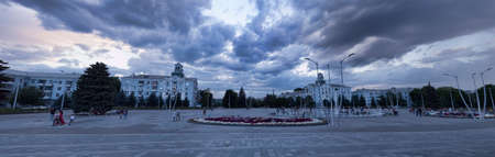 KRAMATORSK, UKRAINE - JULY 13, 2019: Main square of Kramatorsk. Cloudy day at the mid of July. Panorama shotのeditorial素材