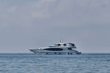 BUDVA, MONTENEGRO - JUNE 27, 2017: Yacht in the bay of Budva
