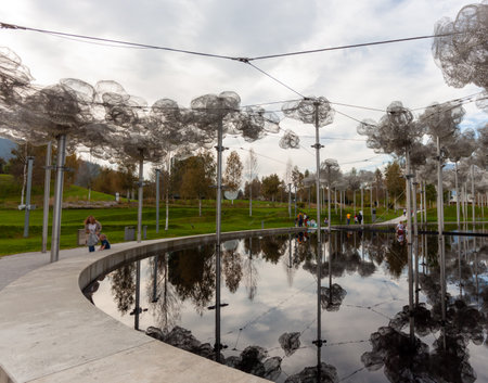 WATTENS, AUSTRIA - OCTOBER 14, 2023: The beautiful crystal clouds in Swarovski Kristallwelten (Crystal Worlds) museum