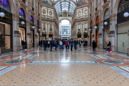 MILAN, ITALY - FEBRUARY 26, 2023: The Galleria Vittorio Emmanuel II is as crowded as everのeditorial素材