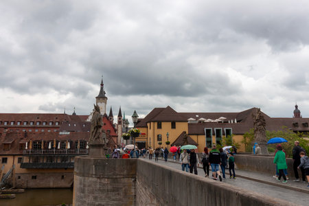 WÃRZBURG, GERMANY - MAY 19, 2024:  View from the old main bridge over the Main river on the old town of WÃ¼rzburg, Bavariaのeditorial素材