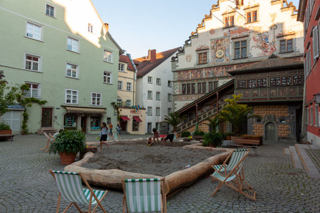 Children's sandbox in Lindau near the old and new town hallsのeditorial素材