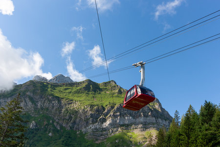 LUCERNE, SWITZERLAND - JULY 14, 2024: Cable car leading to the top of Pilatus