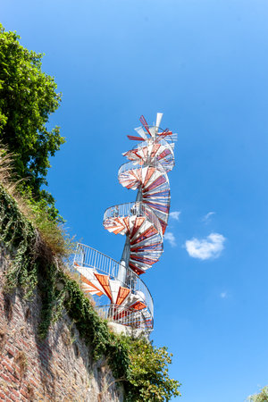 ULM, GERMANY - JULY 28, 2024: Berblinger spiral staircase tower in ulm, built in honor of albrecht ludwig berblinger, who was an aviation pioneer of Ulm in Germanyのeditorial素材