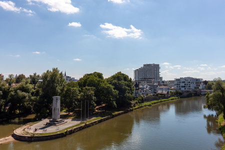 View from the observation deck of the Danube dividing Ulm and New Ulm, summer