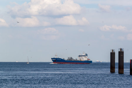 CUXHAVEN, GERMANY - AUGUST 15, 2024: STELLA POLARIS, a chemical/oil product tanker, flying the Dutch flag, passing the port of Cuxhaven.のeditorial素材