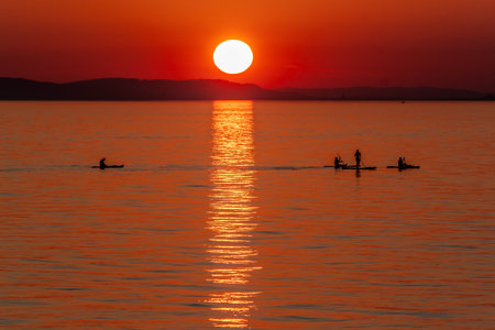 A magical sunset in Langenargen, Lake Constance, Germanyの写真素材