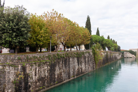 Ancient wall in Peschiera del Garda, a village of Garda Lake, and belong to the province of Verona, in Veneto, Italyの写真素材