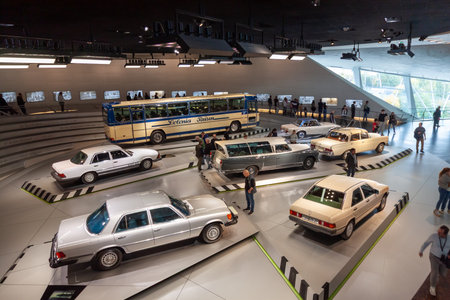 STUTTGART, GERMANY - OCTOBER 18, 2025: High angle view of a classic car collection at the...
