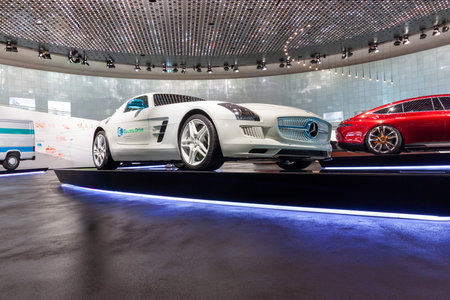 STUTTGART, GERMANY - OCTOBER 18, 2025: White Mercedes-Benz SLS AMG CoupÃ© Electric Drive on...