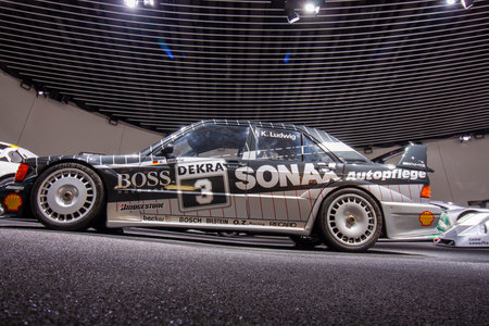 STUTTGART, GERMANY - OCTOBER 18, 2025: Side view of the iconic Mercedes-Benz 190 E 2.5-16 Evolution...