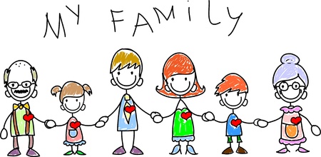 happy family holding hands and smiling のイラスト素材