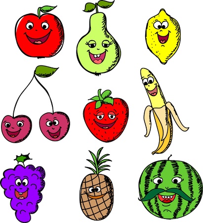 Set cartoon funny of fruits のイラスト素材