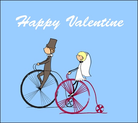 vector bride and groom riding a bike のイラスト素材