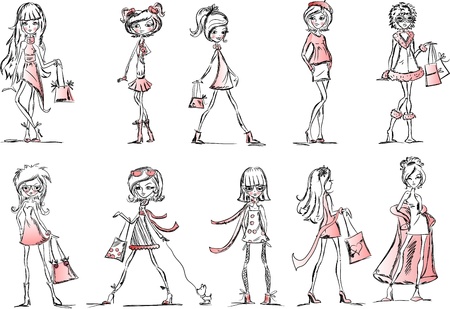 Cartoon fashionable girls