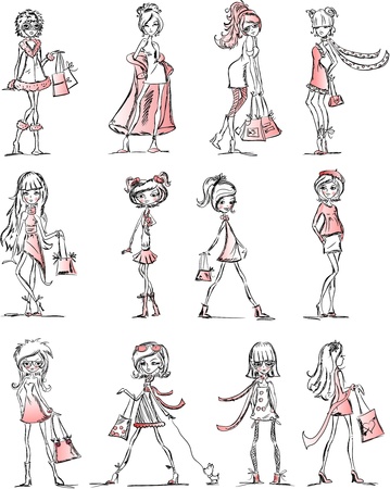 Cartoon fashionable girls のイラスト素材