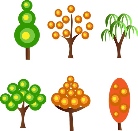 Set of icons of different trees, the vector のイラスト素材