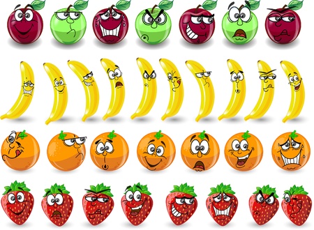 Cartoon oranges, bananas, applesのイラスト素材