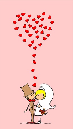 wedding picture, bride and groom in loveのイラスト素材