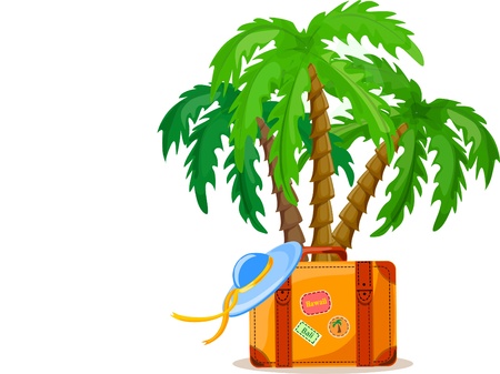 Travel background, palm and suitcase のイラスト素材