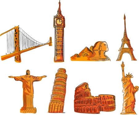 Set sketches points of interest of the worldのイラスト素材