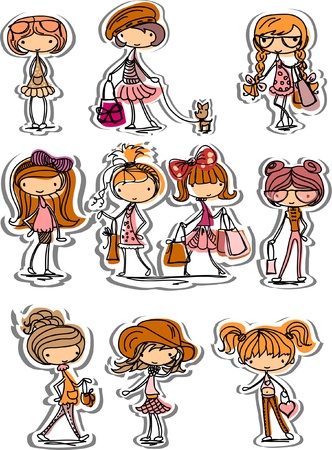 Cartoon fashionable girlsのイラスト素材