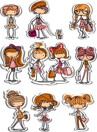 Cartoon fashionable girls