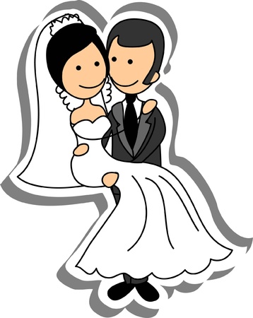 Wedding picture, bride and groom in loveのイラスト素材