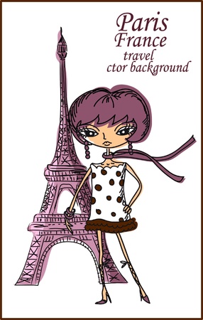 Fashion Cartoon Girl travels the world, vector background のイラスト素材
